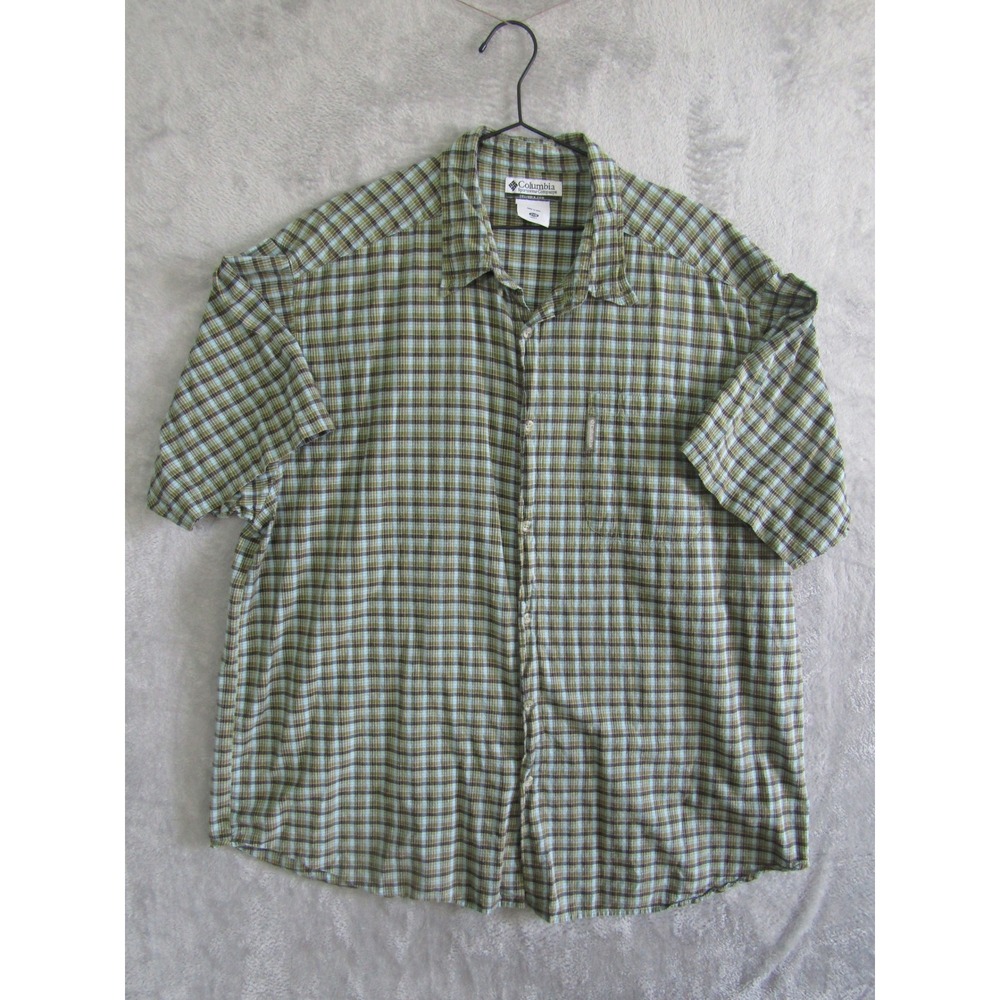 Columbia Sportswear Plaid Button Up Short Sleeve Shirt Men's‎ 2XB Green Blue